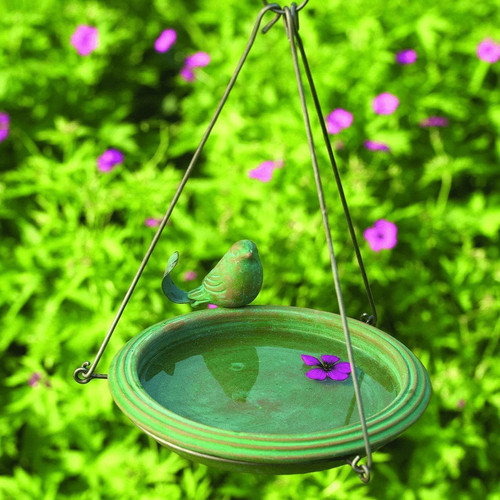 Hanging teal bird bath - hanging,