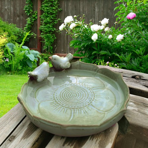 Ceramic bird bath - outside, on