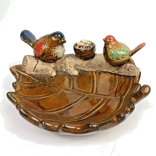 Ceramic bird bath large leaf - ceramic,